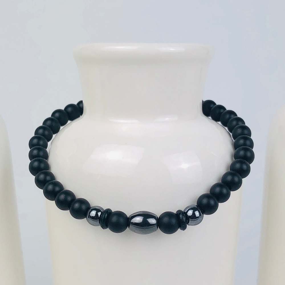 Onyx Matte Hematite Gemstone Black Bracelet-15